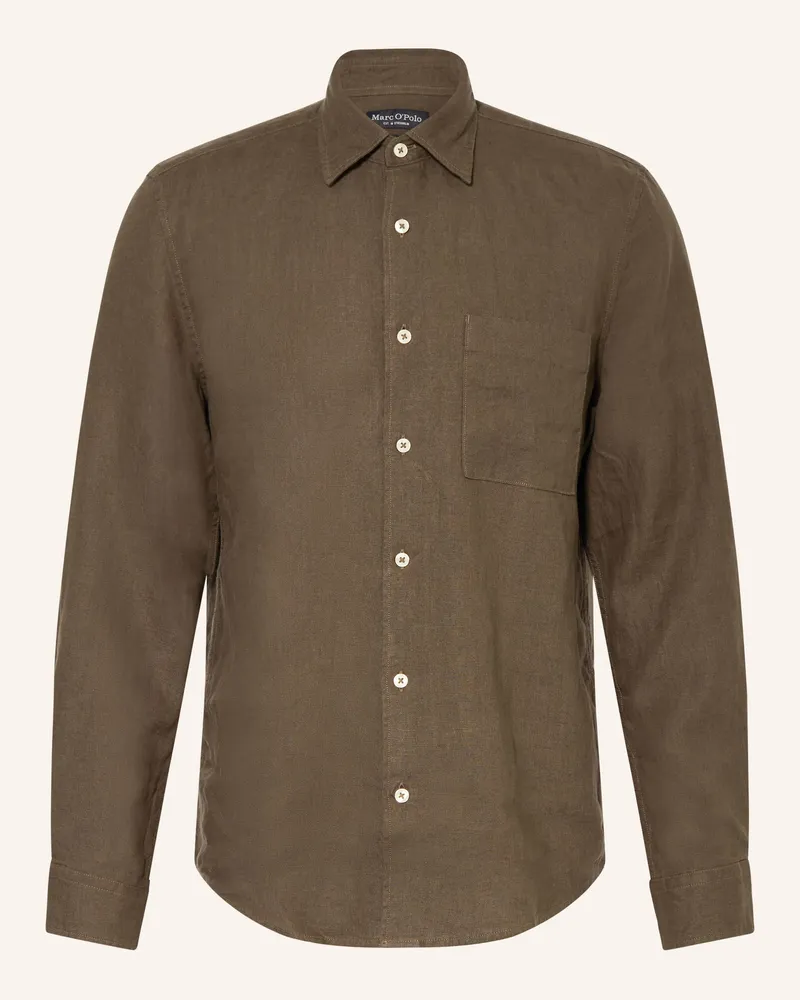 Marc O'Polo Leinenhemd Regular Fit braun Dunkelbraun