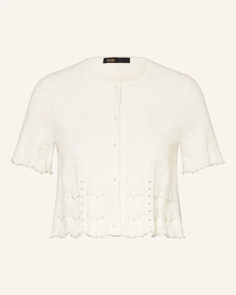 Maje Cropped-Strickshirt mit Schmuckperlen Weiss