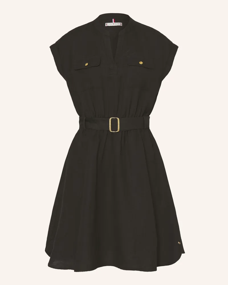 Tommy Hilfiger Kleid Mit Leinen schwarz Schwarz
