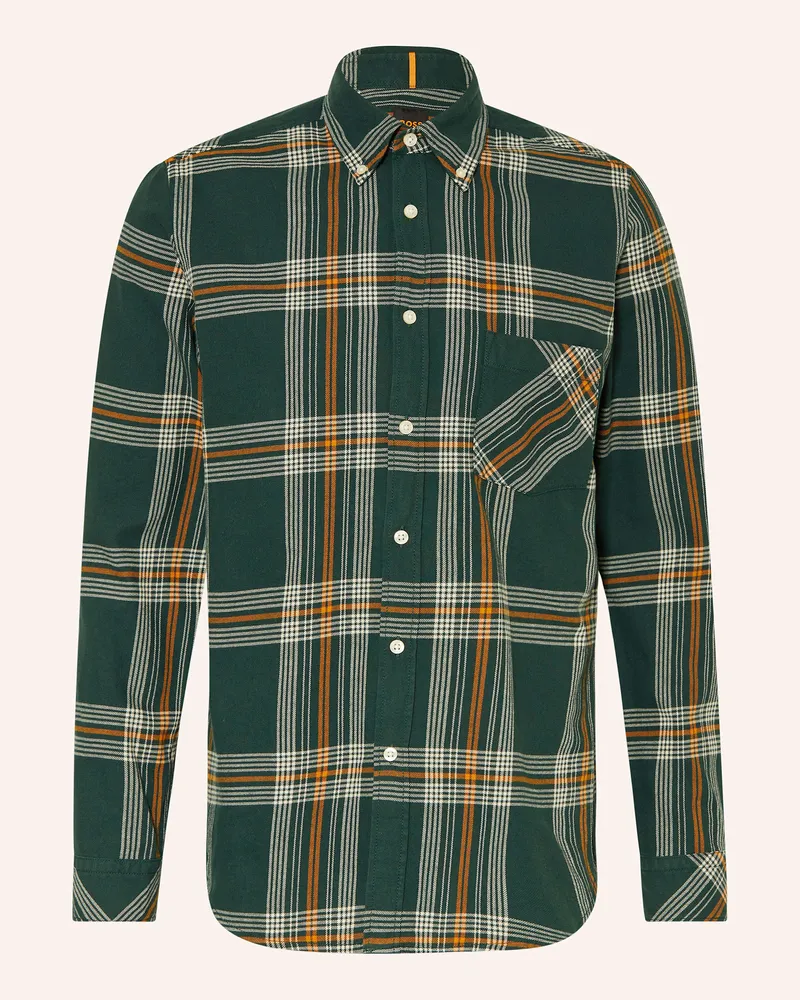 HUGO BOSS Flanellhemd RICKERT Regular Fit Dunkelgrün