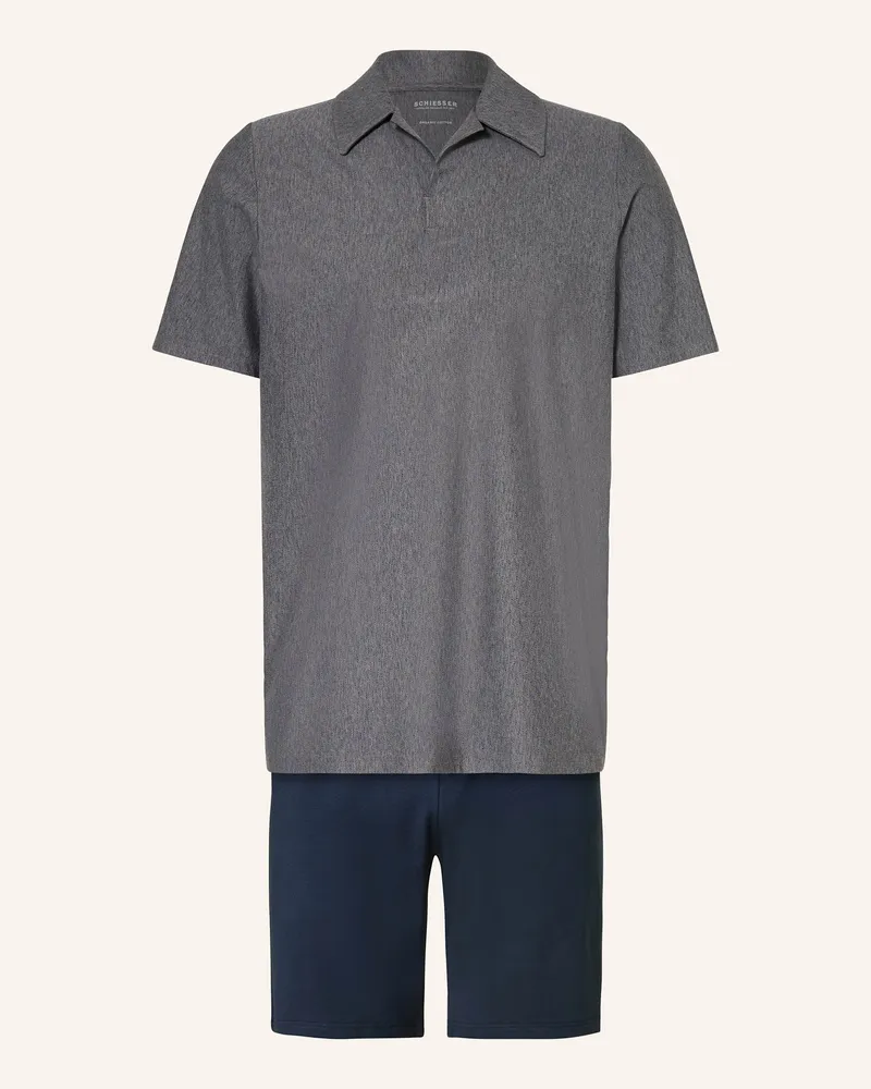 Schiesser Shorty-Schlafanzug SELECTED PREMIUM JACQUARD Dunkelblau