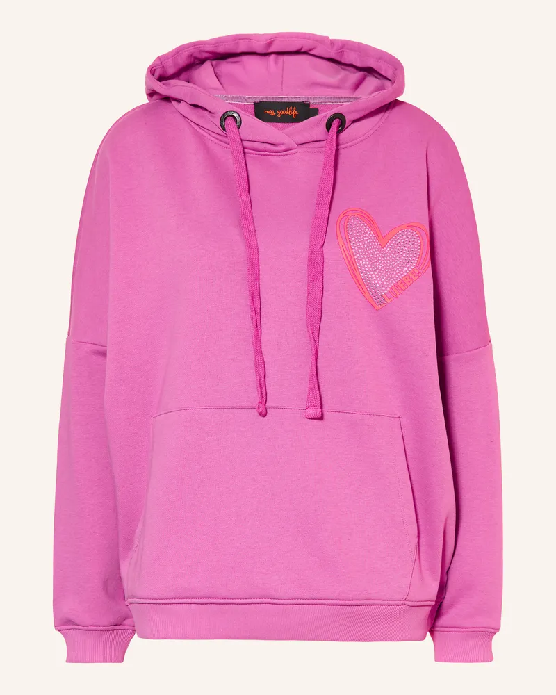 Miss Goodlife Hoodie Mit Schmucksteinen lila Pink