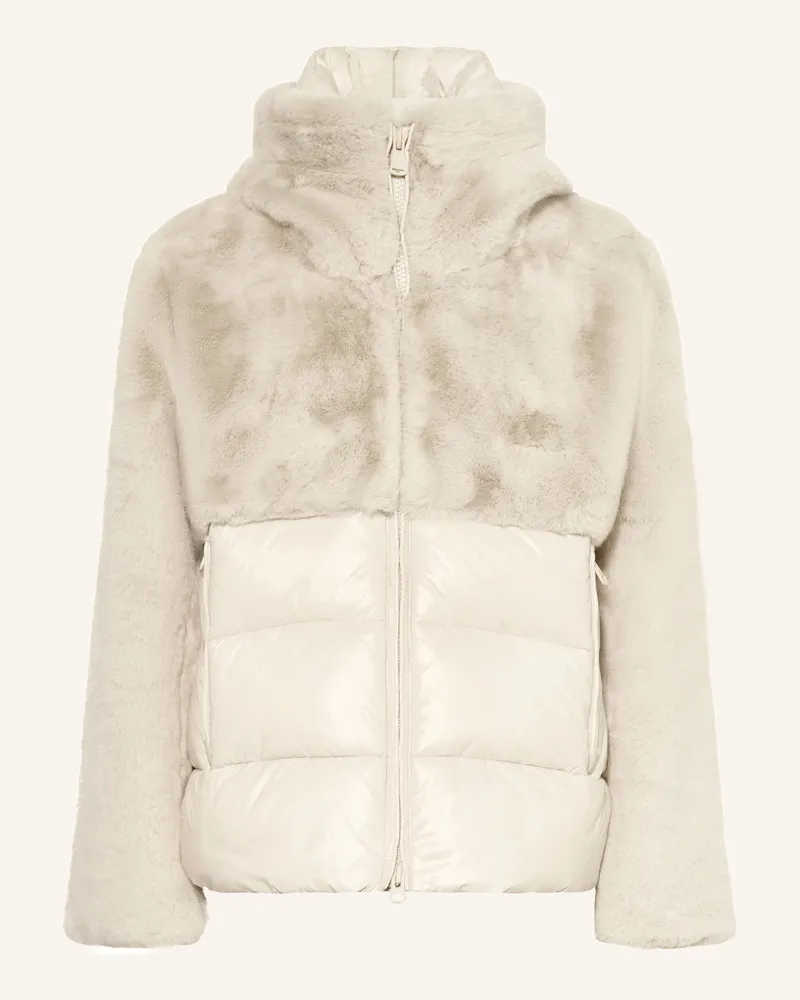 Blauer Kunstpelz-Jacke FANEVIL im Materialmix Creme