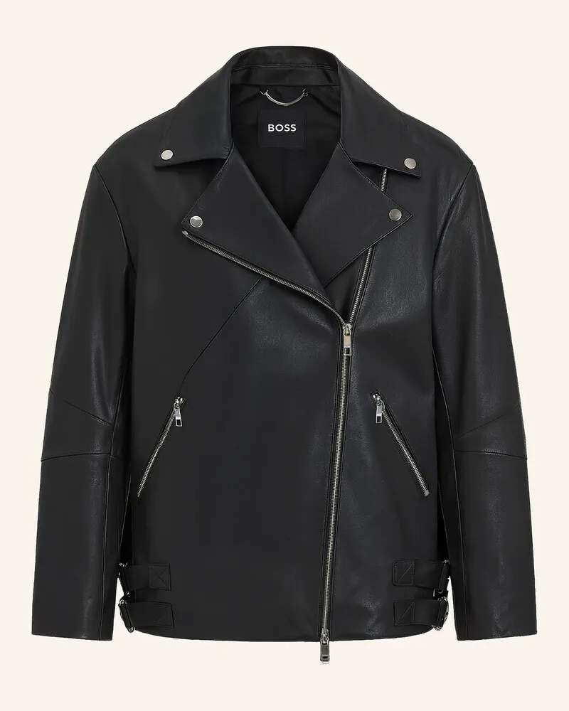 HUGO BOSS Lederjacke SARICA Relaxed Fit Schwarz
