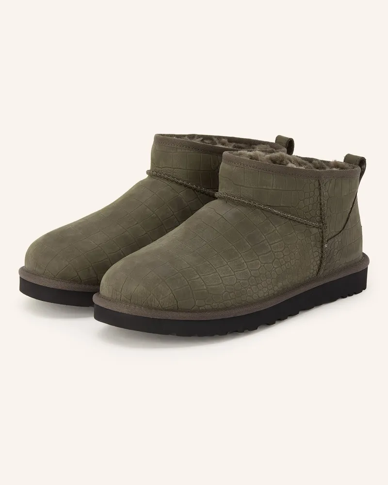 UGG Boots Classic Ultra Mini Embossed gruen Dunkelgrau