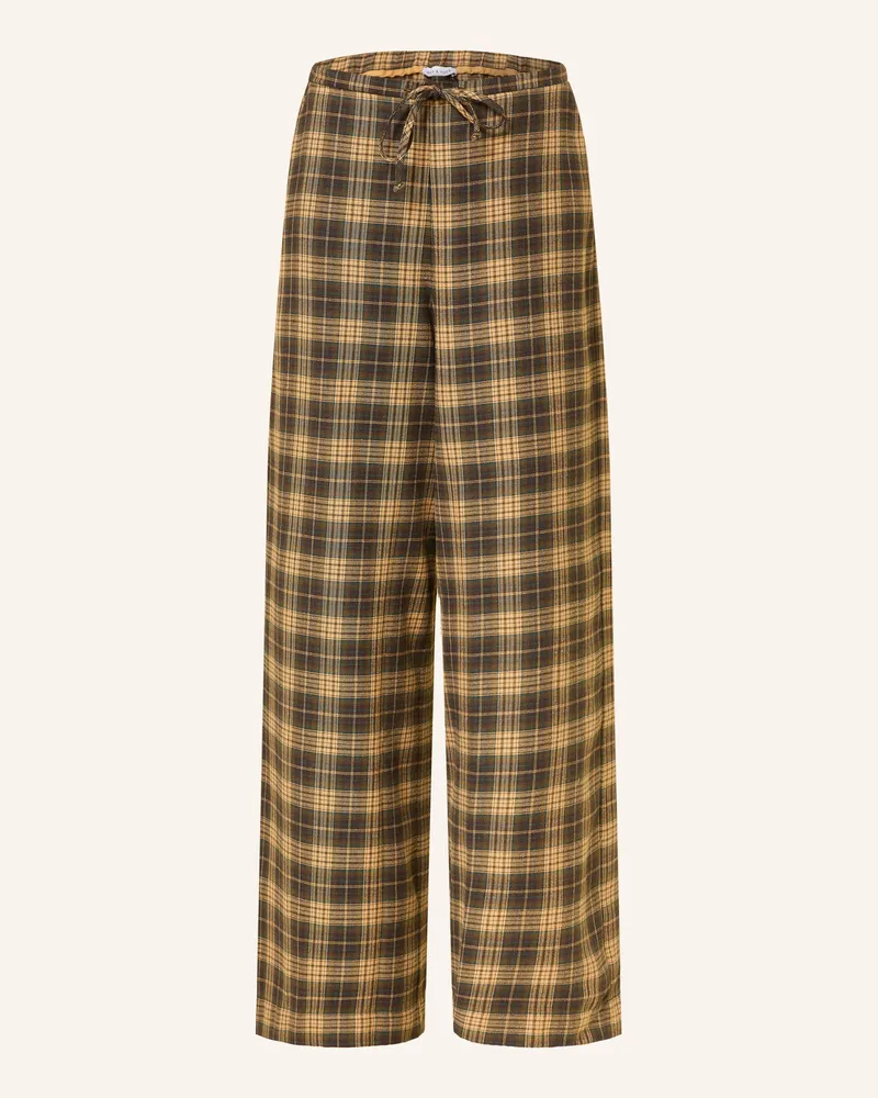 Mrs & HUGS Marlenehose Aus Flanell gelb Dunkelbraun