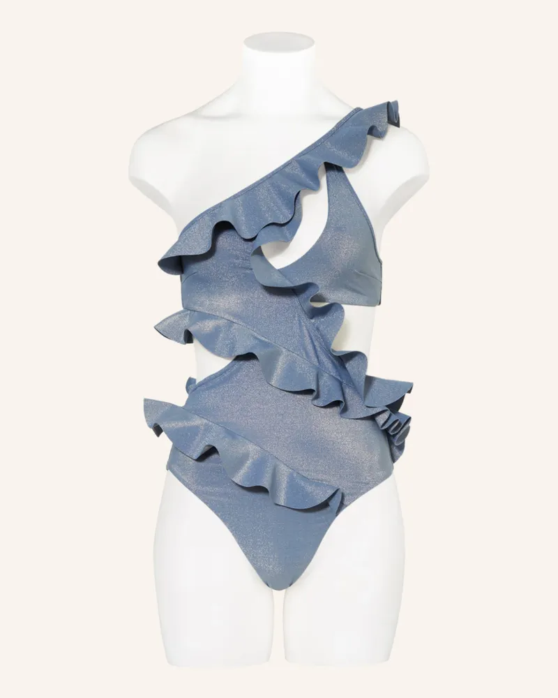 Zimmermann One-Shoulder-Badeanzug August Mit Glitzergarn blau Hellblau