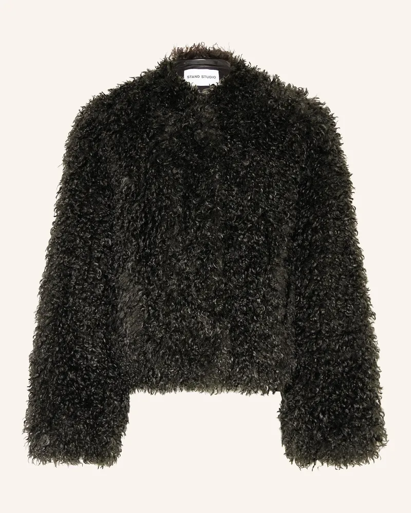 STAND Teddyfell-Jacke Charlotte grau Schwarz