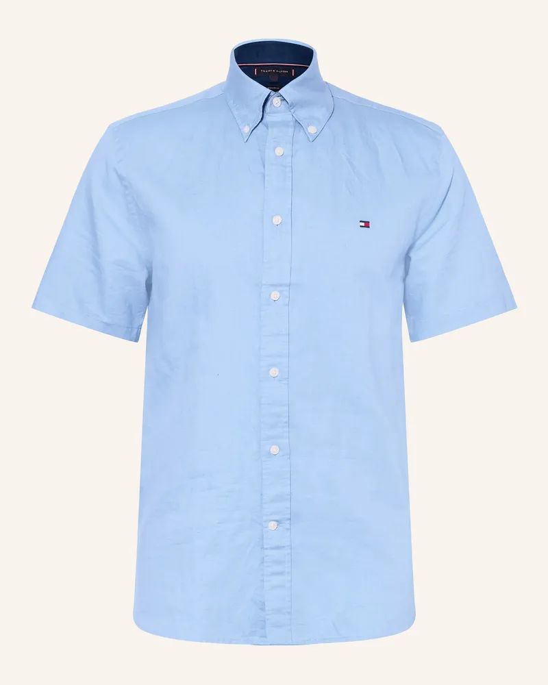 Tommy Hilfiger Kurzarm-Hemd Regular Fit Mit Leinen blau Hellblau