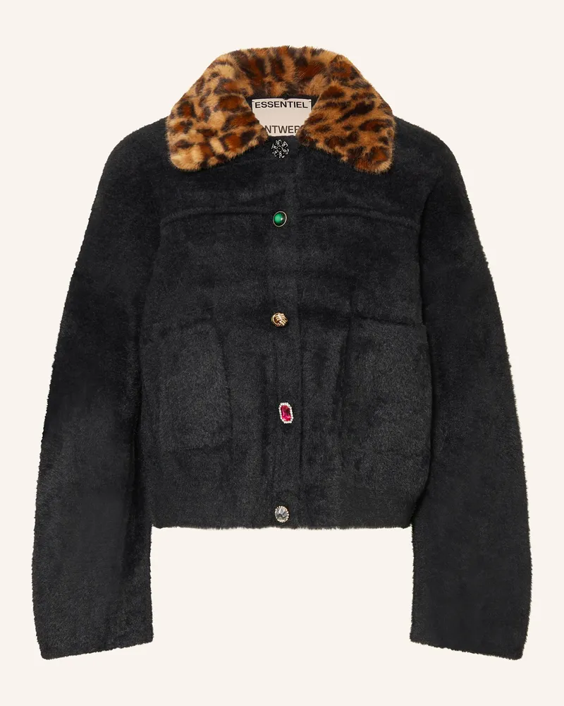 Essentiel Kunstfell-Blouson Schwarz
