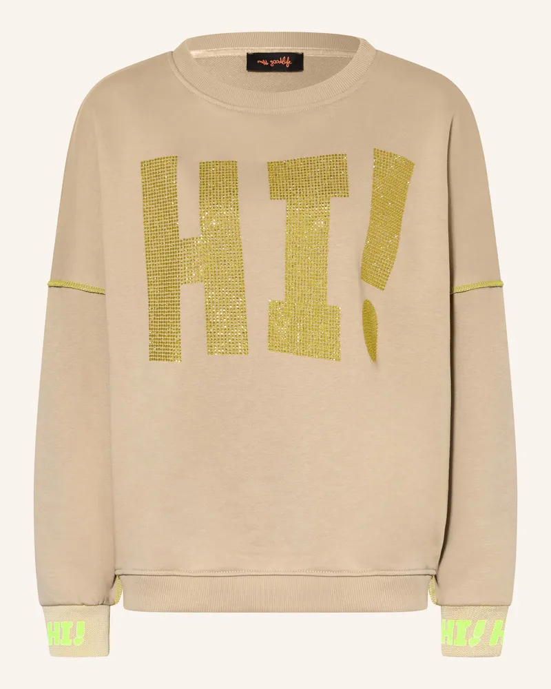 Miss Goodlife Oversized-Sweatshirt mit Schmucksteinen Beige
