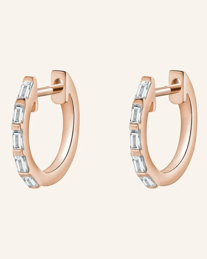 Leaf Creolen BAQUETTE aus 14 Karat Roségold mit Diamanten Roségold