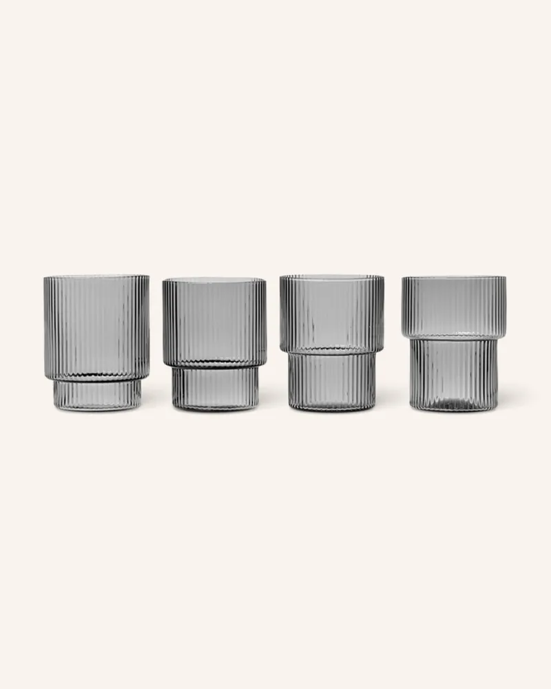 ferm LIVING 4er-Set Trinkgläser Ripple grau Grau