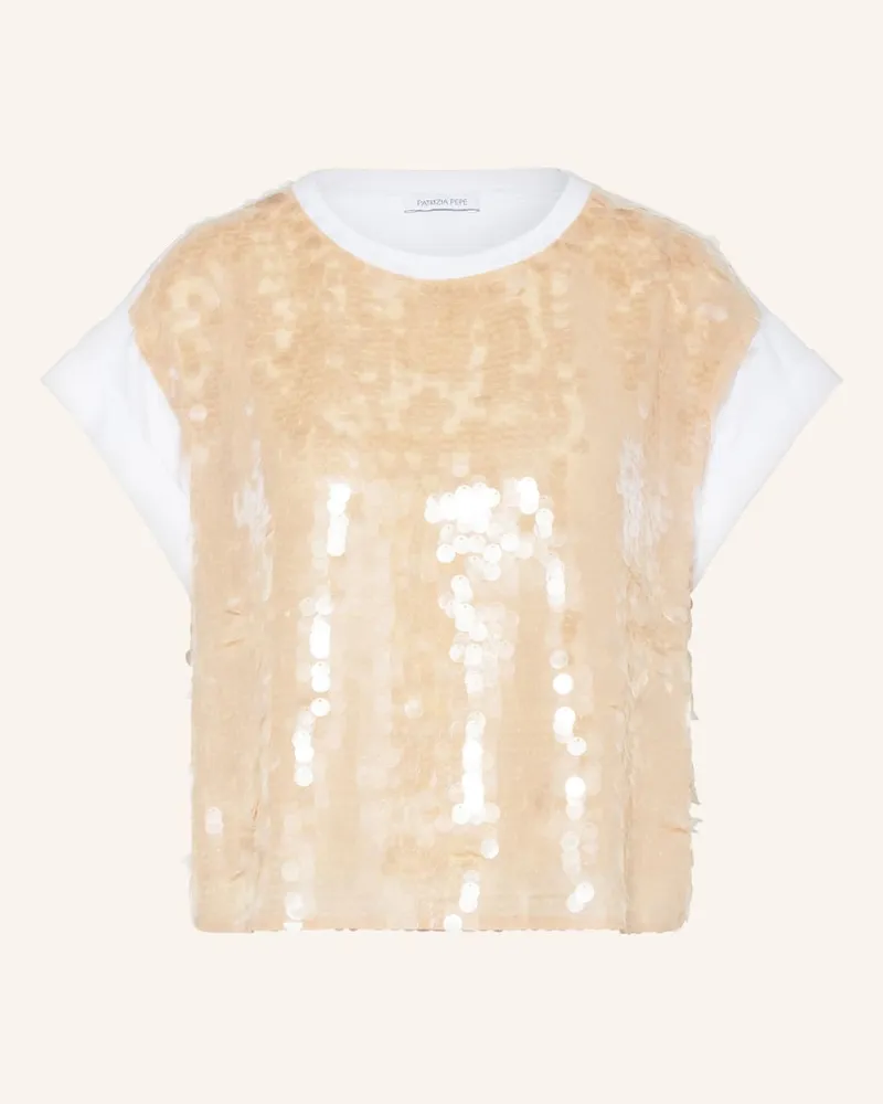 Patrizia Pepe T-Shirt mit Pailletten Beige