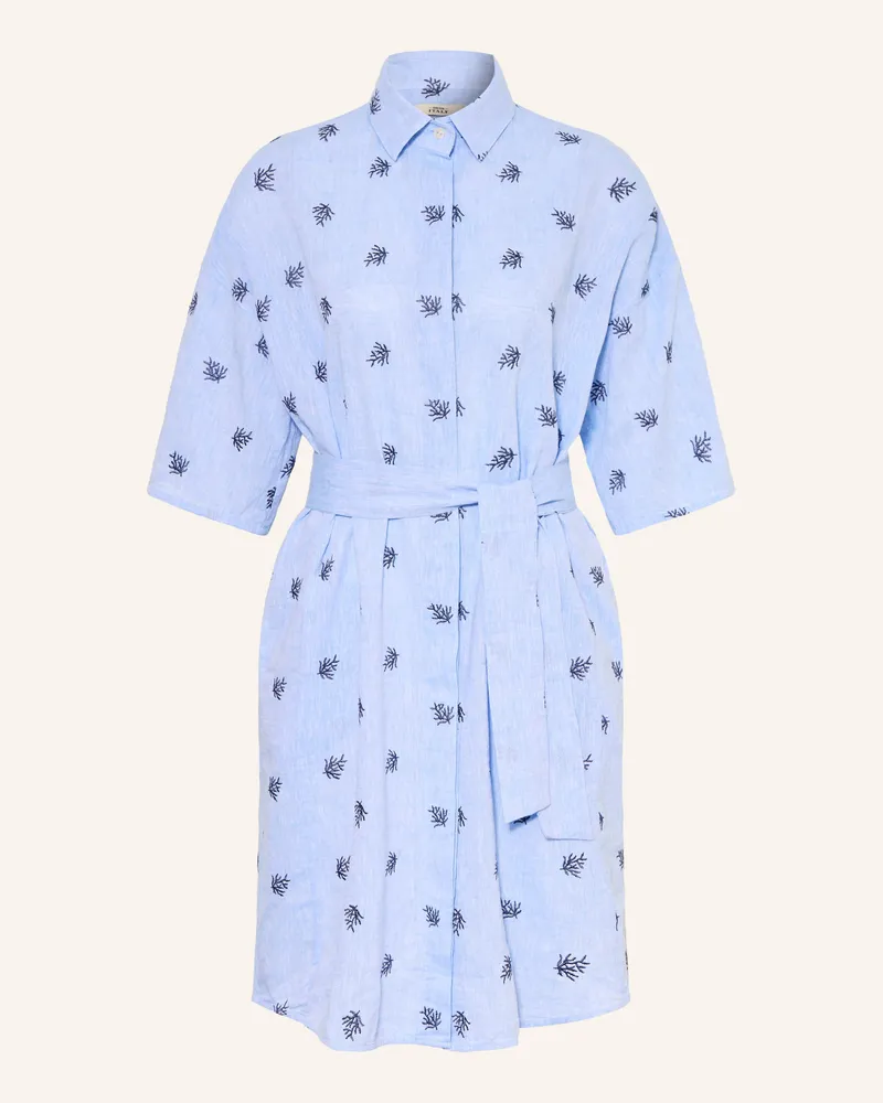 0039 Italy Hemdblusenkleid Derby Mit Leinen blau Hellblau