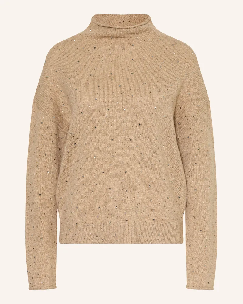 Luisa Cerano Pullover Mit Schmucksteinen braun Beige