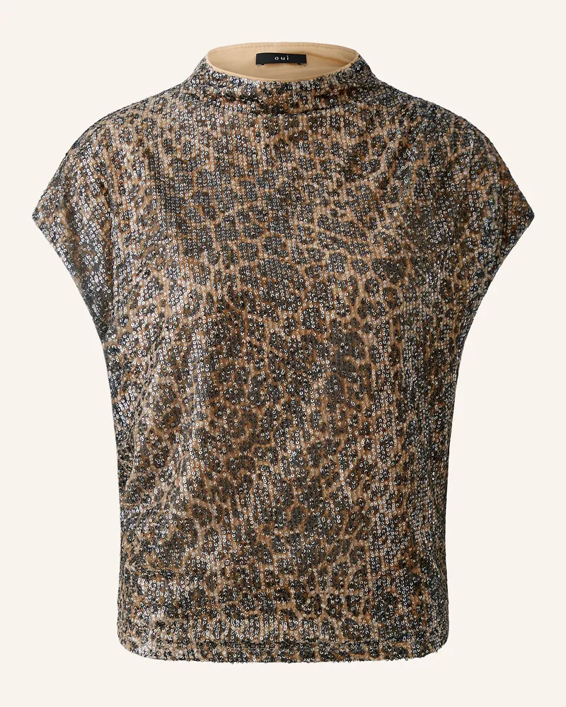 Oui  Blusenshirt Mit Pailletten braun Camel
