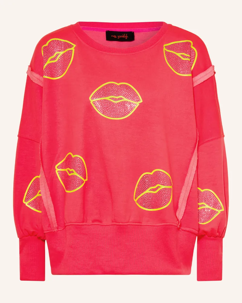 Miss Goodlife Sweatshirt Mit Schmucksteinen pink Neonpink