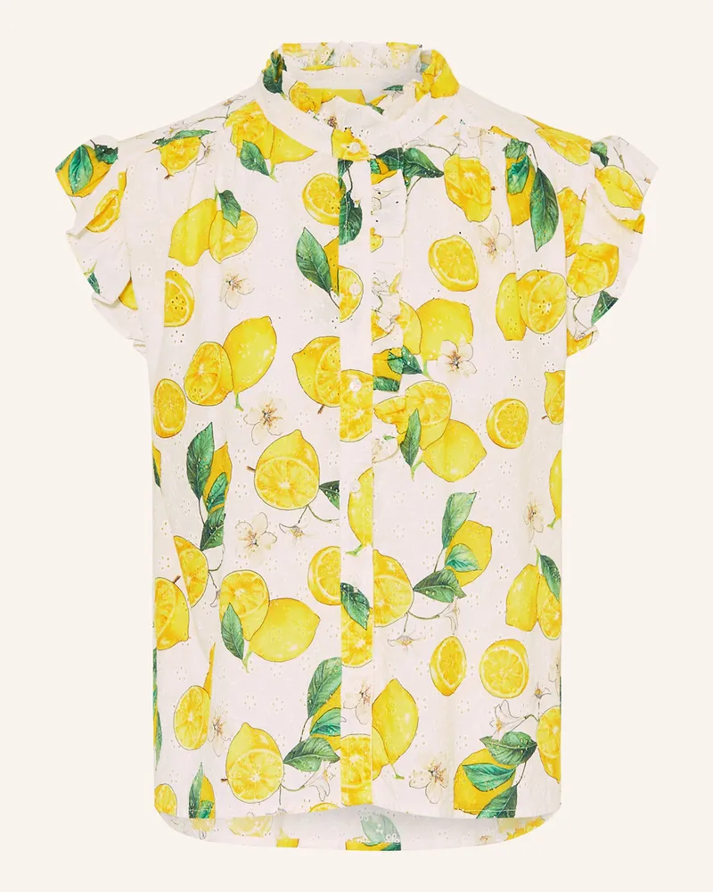 tonno e panna Blusentop Aus Lochspitze gelb Weiss