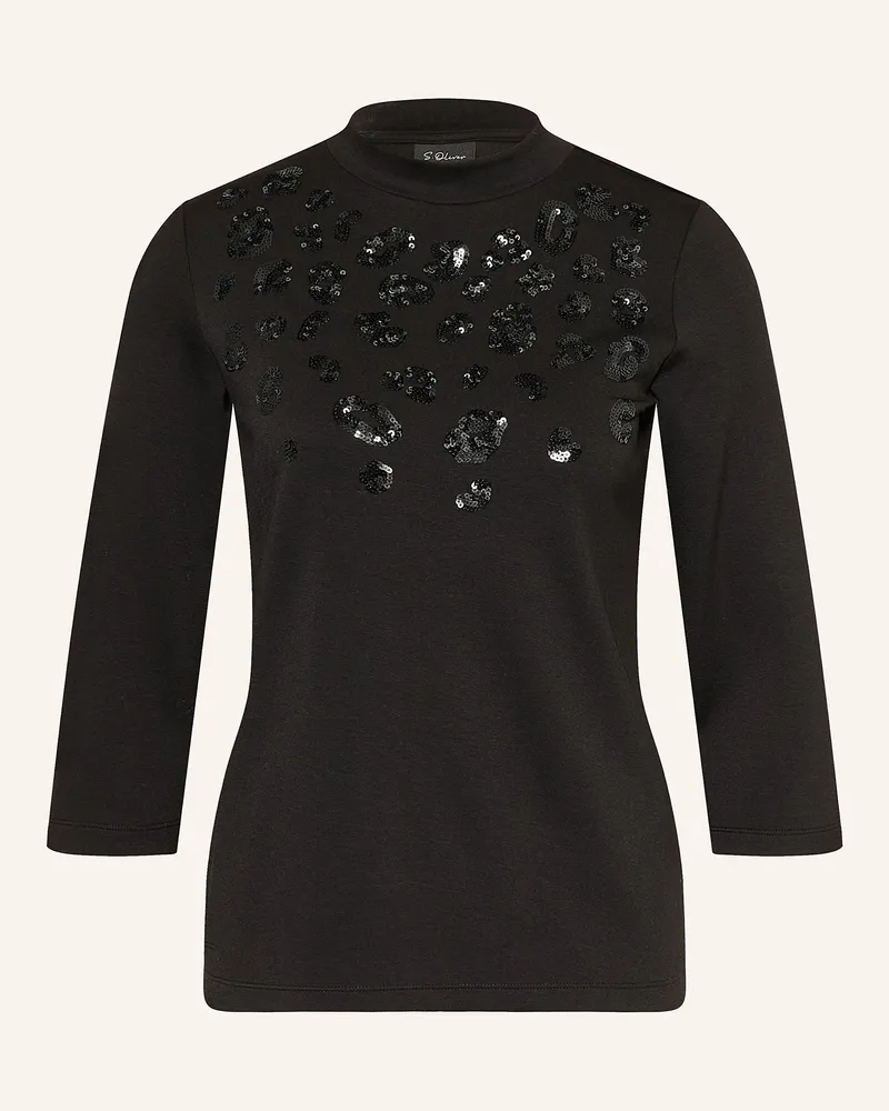 S.Oliver Shirt mit 3/4-Arm und Pailletten Schwarz