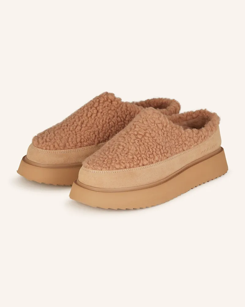 INUIKII Plateau-Slipper CURLY MICRO Cognac