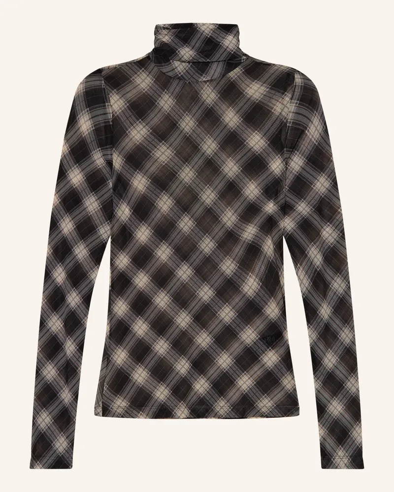 Mrs & HUGS Rollkragenshirt Aus Mesh grau Schwarz