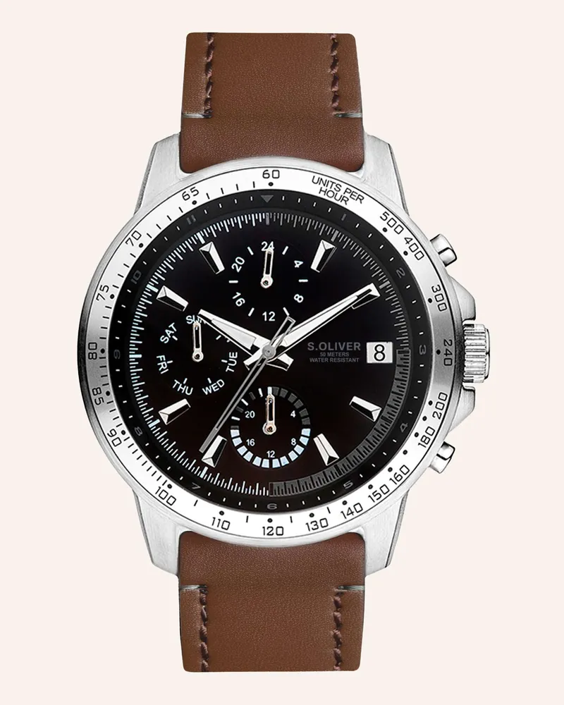 S.Oliver Armbanduhr  Aus  Kunstleder braun Braun