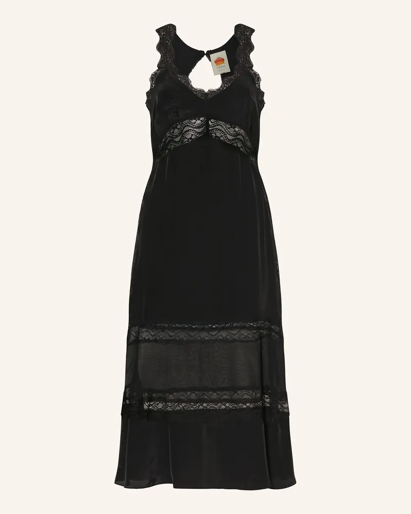 FARM Rio Satinkleid mit Spitze und Cut-out Schwarz