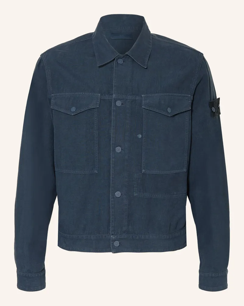 Stone Island Overjacket mit Leinen Blau