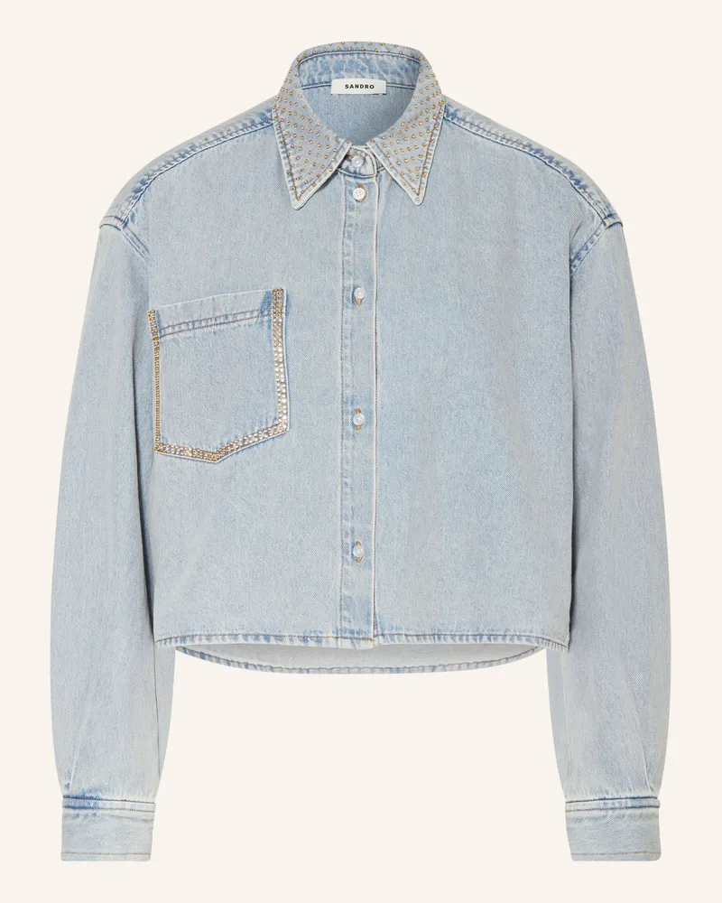 Sandro Jeanshemd mit Schmucksteinen Hellblau
