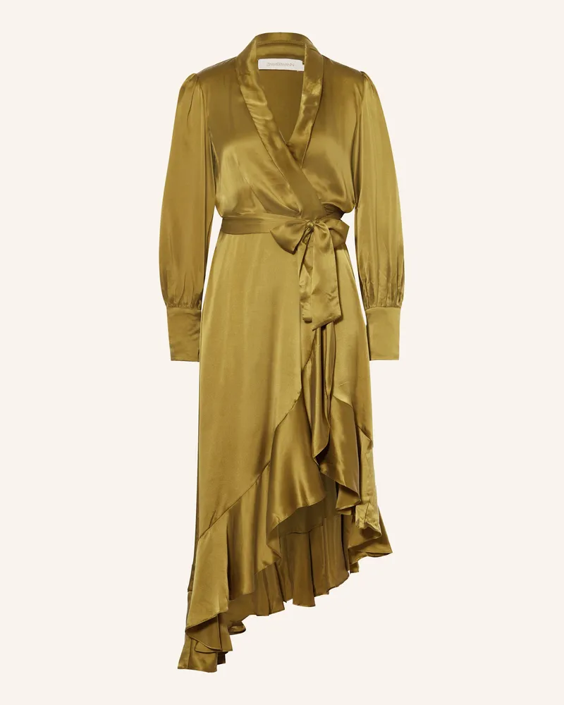 Zimmermann Wickelkleid aus Seide mit Volants Oliv