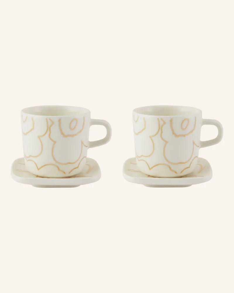 Marimekko 2er-Set Kaffeetassen Oiva/Piirto Unikko Mit Untertassen weiss Ecru