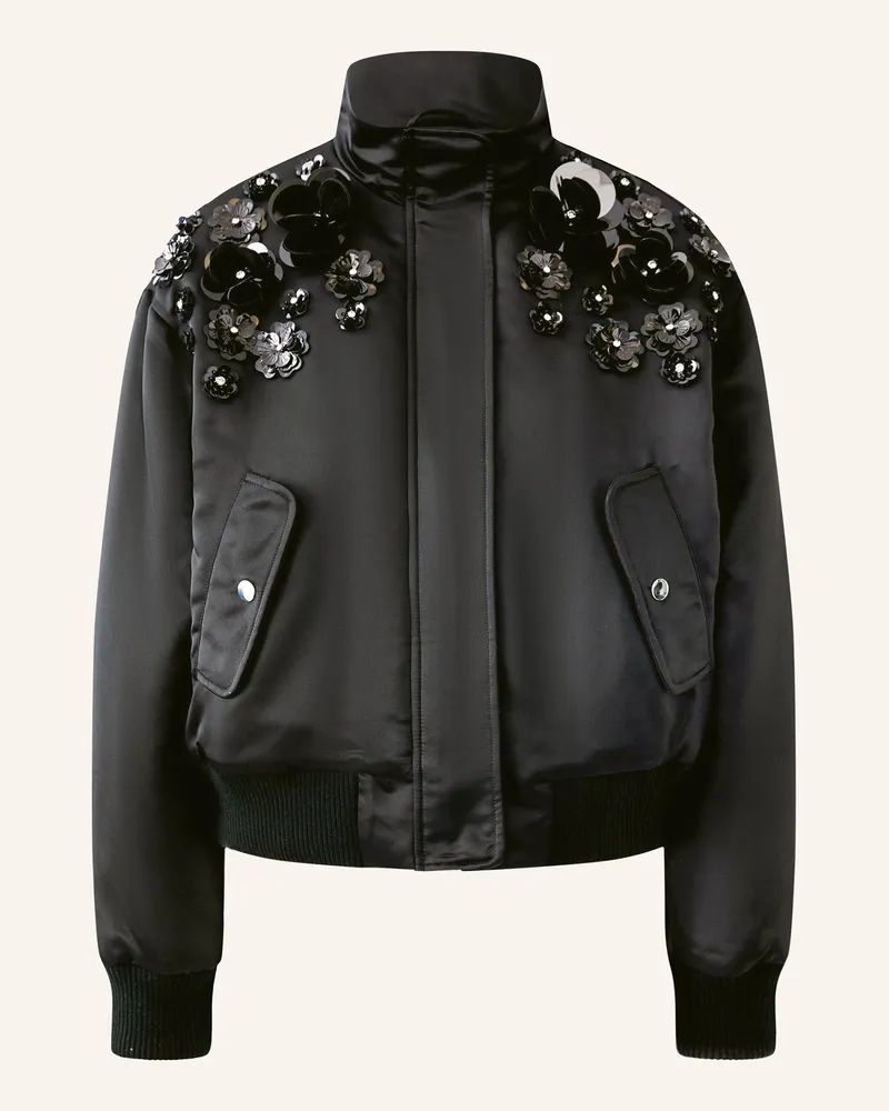 Oui  Satinblouson mit Pailletten und Schmucksteinen Schwarz