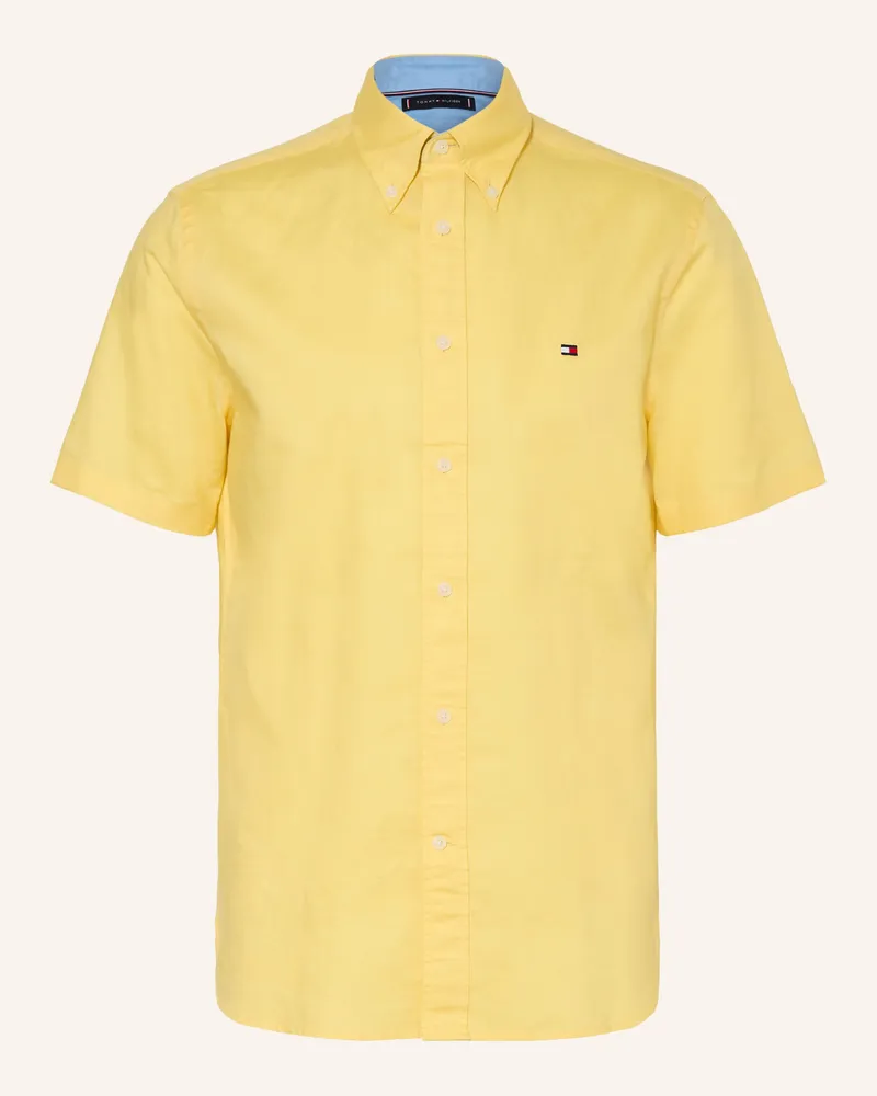 Tommy Hilfiger Kurzarm-Hemd Regular Fit mit Leinen Gelb
