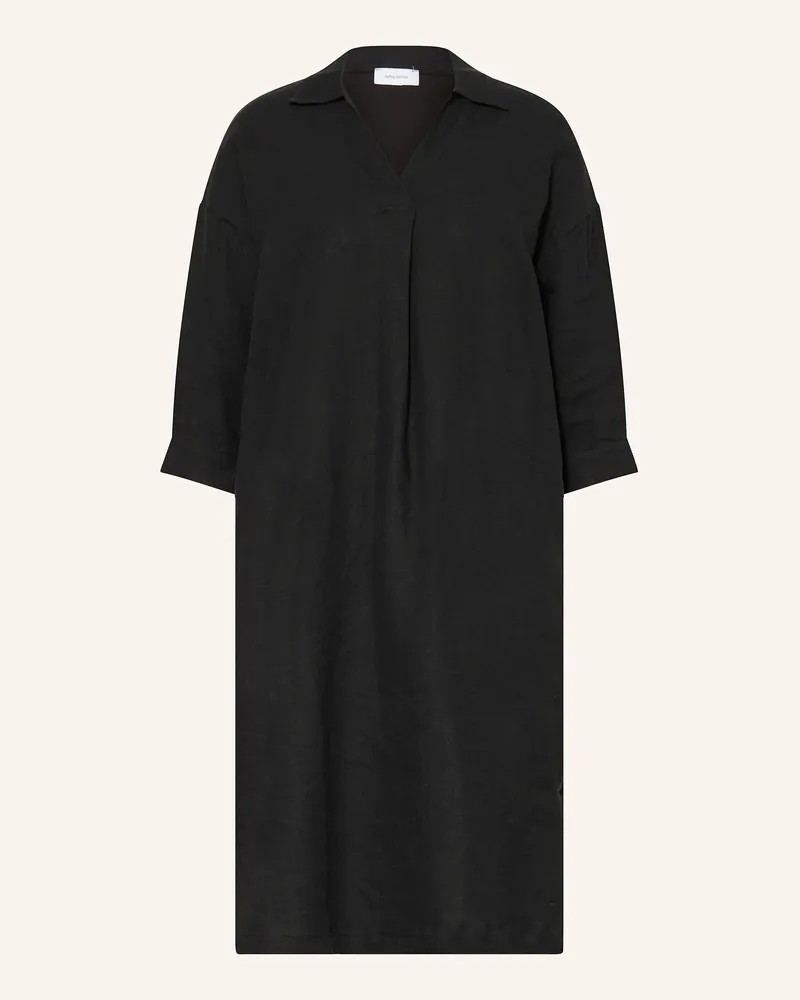 Darling Harbour Leinenkleid mit 3/4-Arm Schwarz