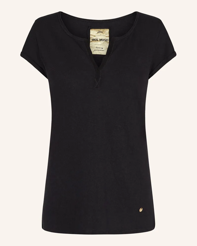 Mos Mosh T-Shirt TROY mit Leinen Schwarz