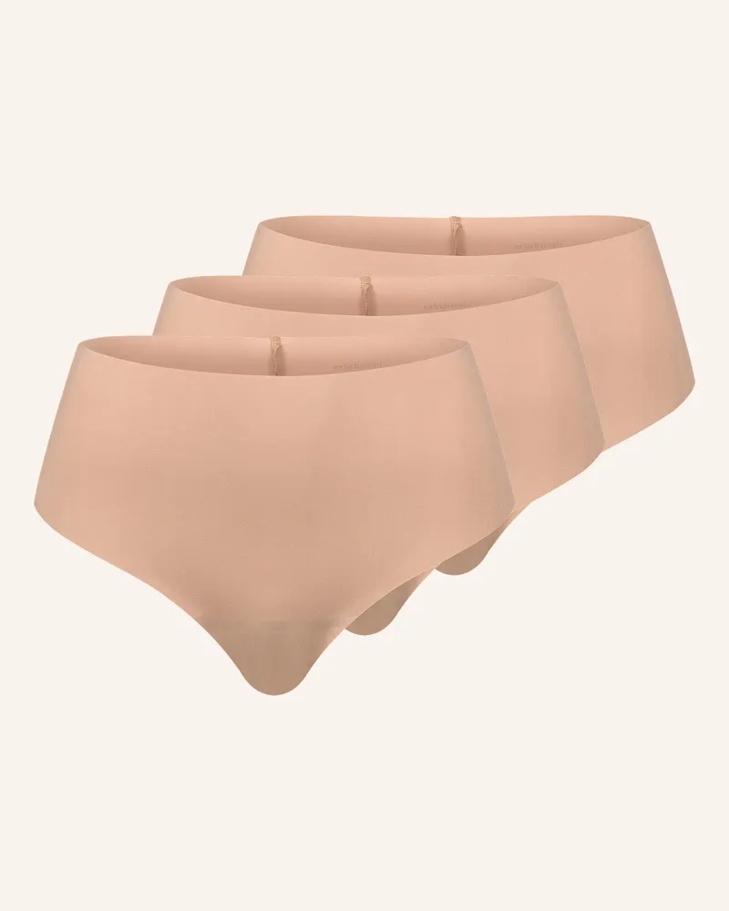 Ehrlich Textil 3er Pack Casual Cotton High Waist Brazil String Aus Bio-Baumwolle - Nahtlose Kanten braun Rosa