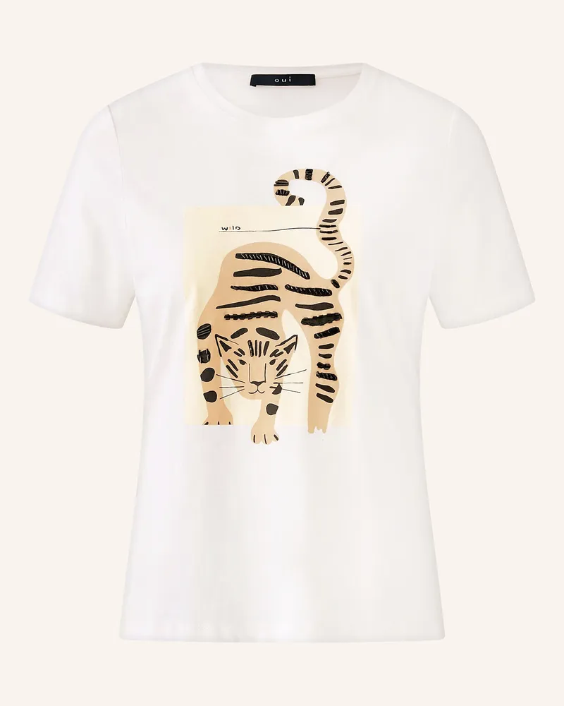 Oui  T-Shirt mit Schmucksteinen Weiss