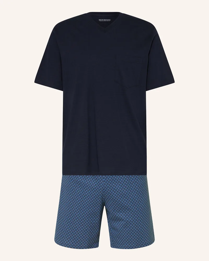 Schiesser Shorty-Schlafanzug Comfort Essentials blau Dunkelblau