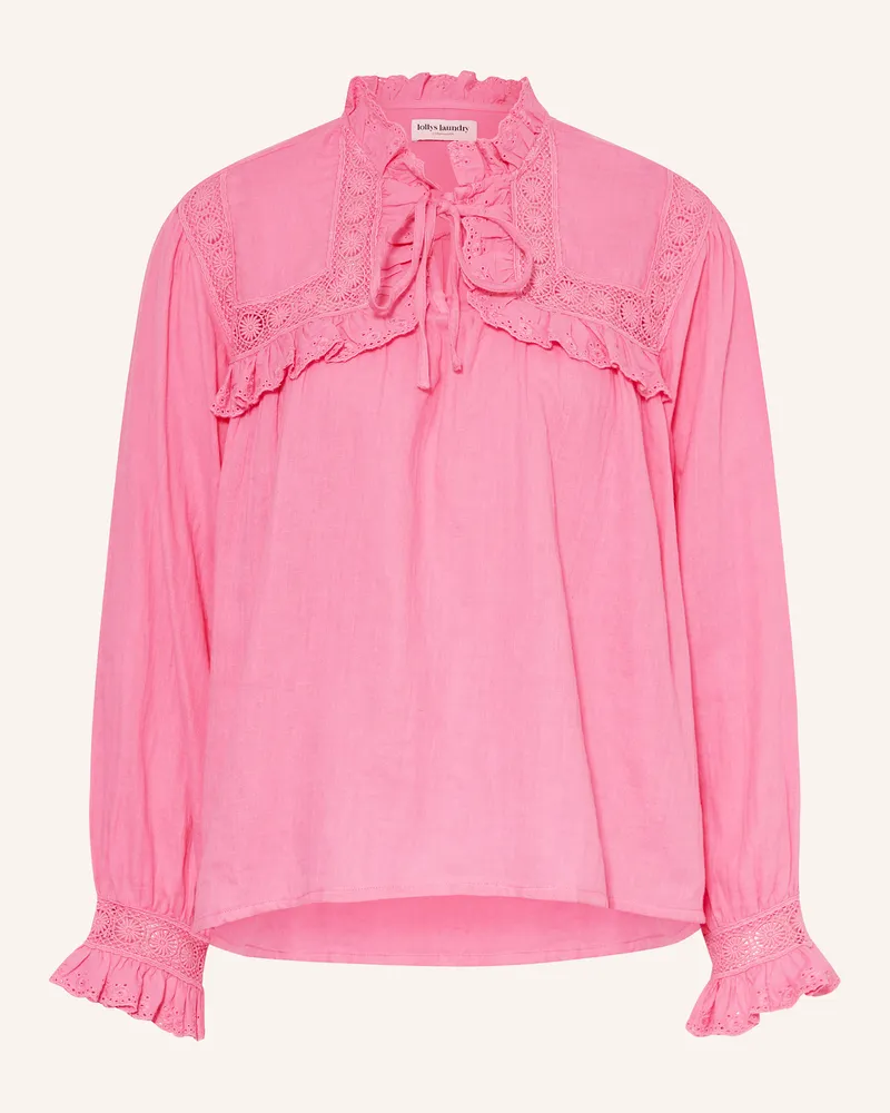 Lollys Laundry Blusenshirt GEMMALL mit Rüschen und Lochspitze Pink