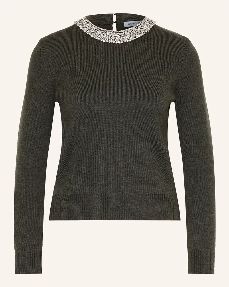 Veronica Beard Pullover Daro Aus Merinowolle Mit Schmucksteinen gruen Oliv