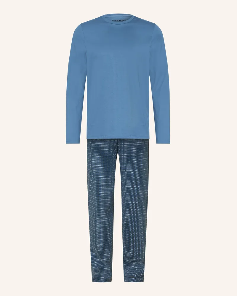 Schiesser Schlafanzug Casual Essentials blau Blau