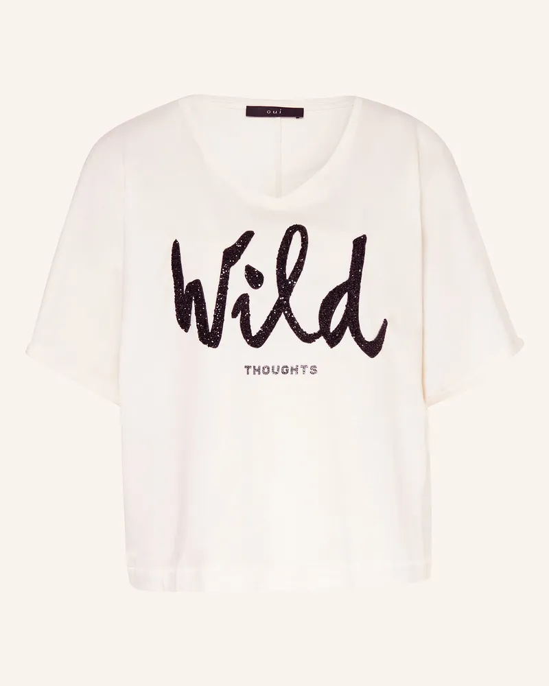 Oui  T-Shirt mit Schmucksteinen Weiss
