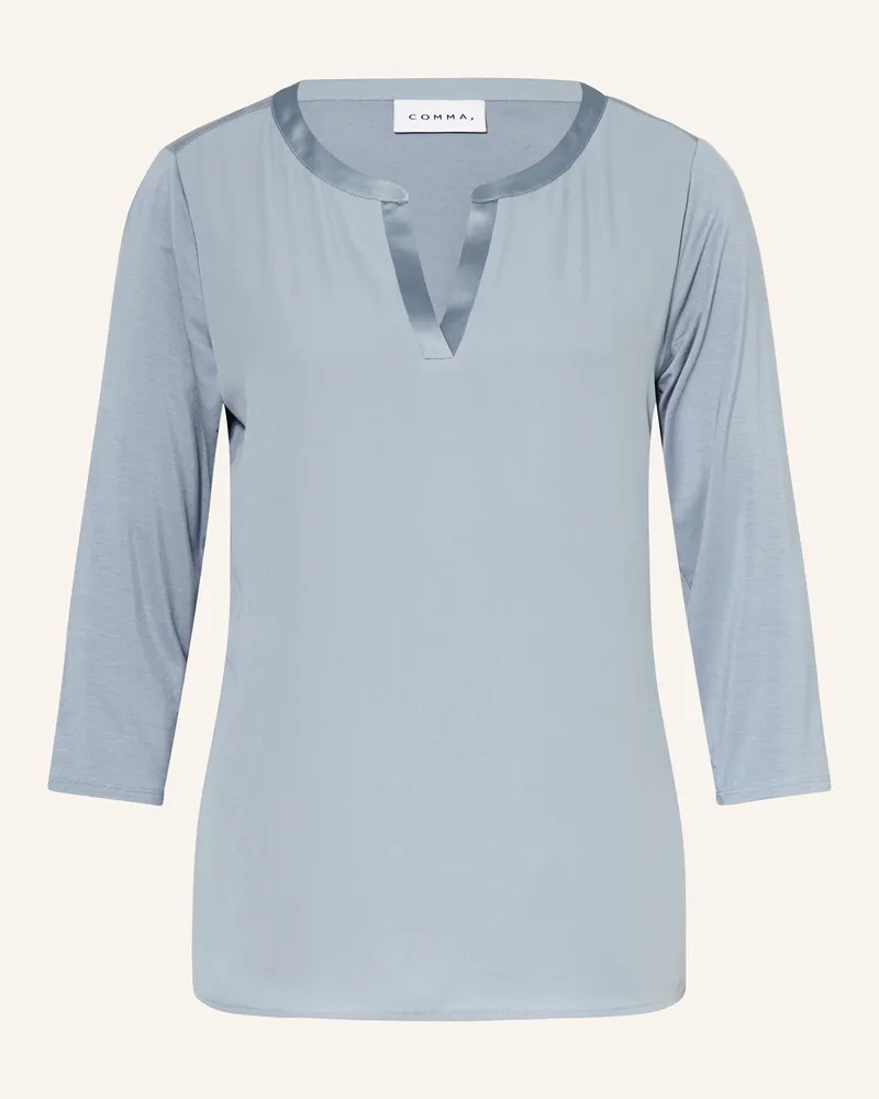 COMMA Shirt im Materialmix mit 3/4-Arm Blaugrau