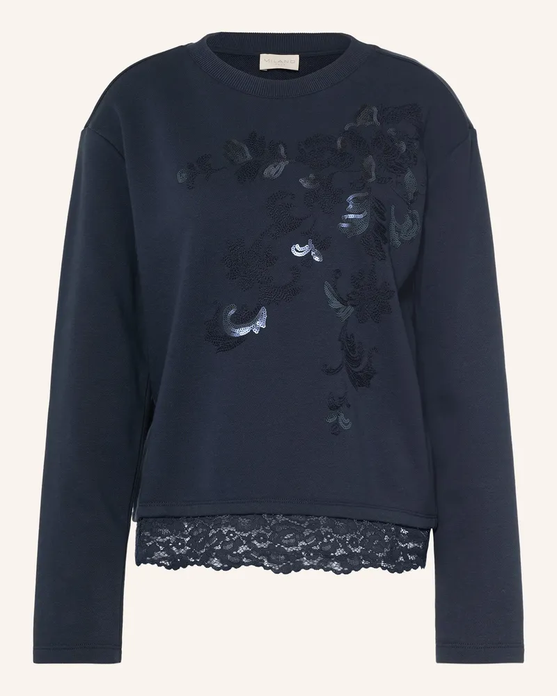 Milano Italy Sweatshirt Mit Pailletten Und Spitze blau Dunkelblau