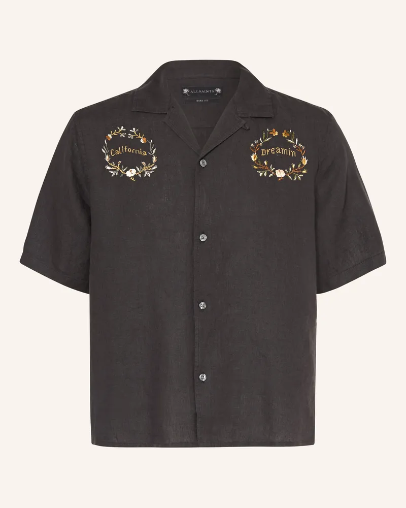 AllSaints Resorthemd Klavicle Comfort Fit Aus Leinen schwarz Schwarz