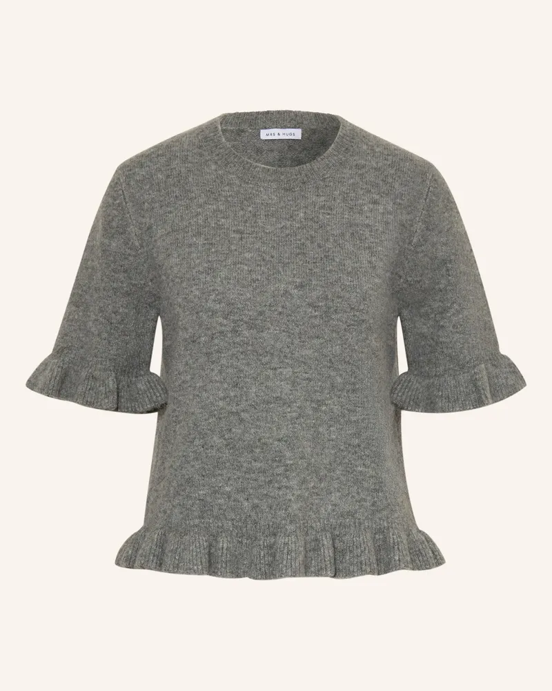 Mrs & HUGS Strickshirt Mit Rüschen grau Grau