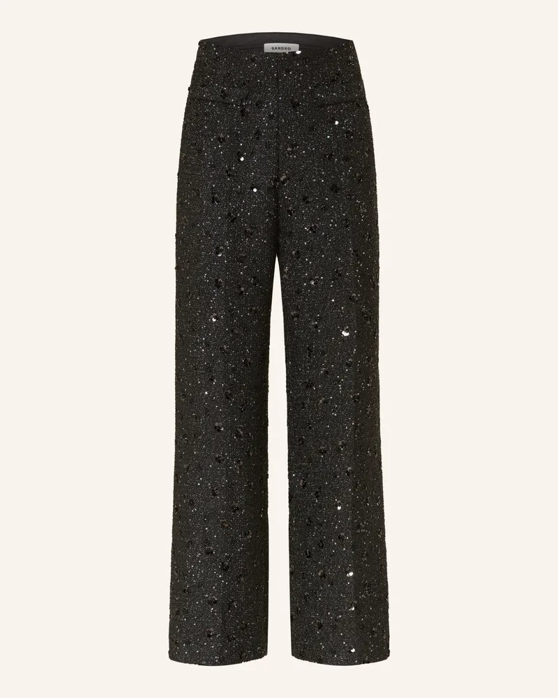 Sandro Marlenehose aus Tweed mit Glitzergarn Schwarz