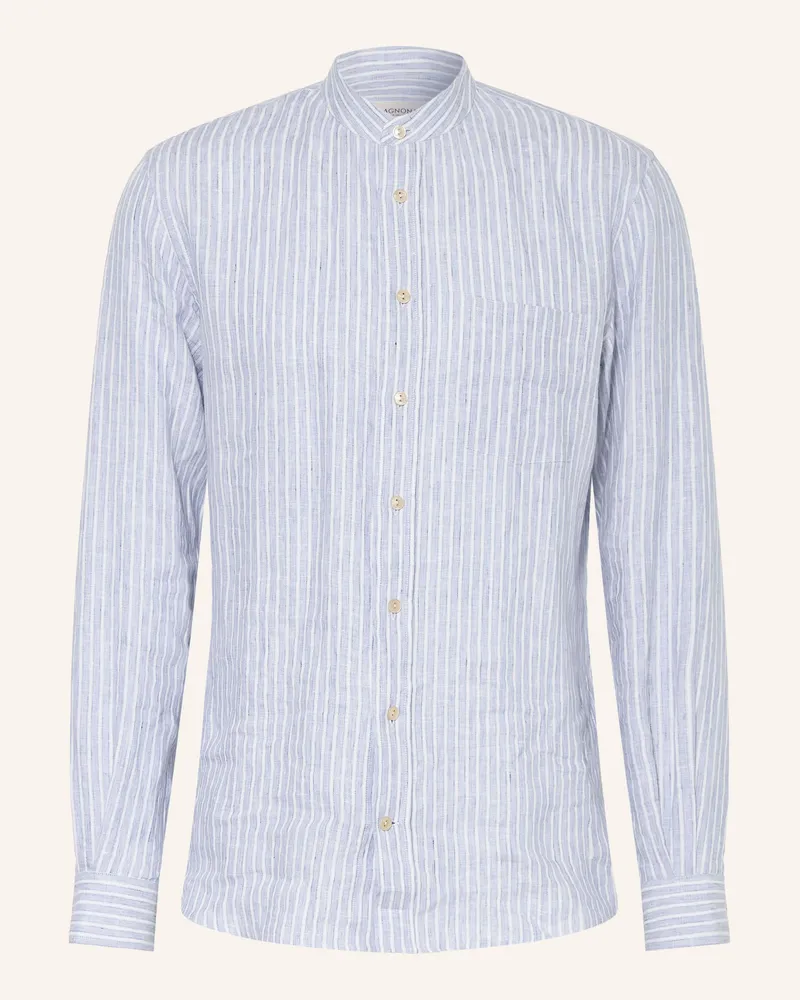 AGNONA Leinenhemd Regular Fit mit Stehkragen Hellblau