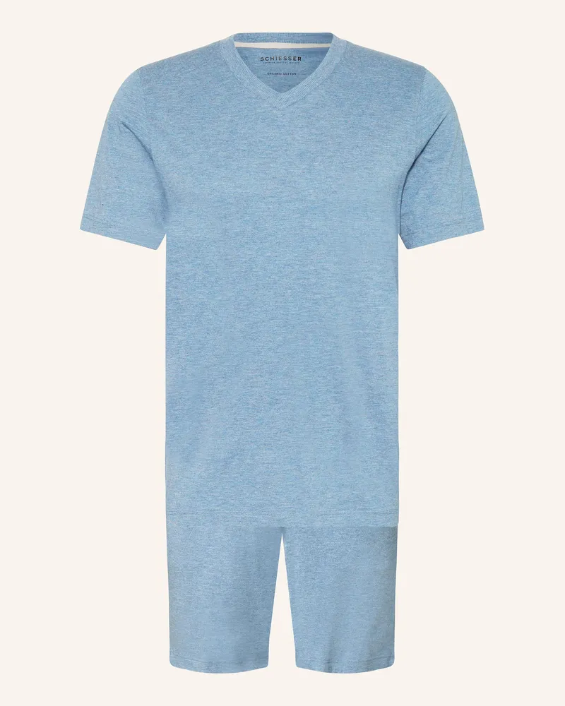 Schiesser Shorty-Schlafanzug Modern Nightwear blau Blaugrau